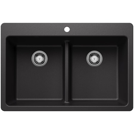 Blanco Liven 33 in. Drop-In/Undermount 50/50 Double Basin SILGRANIT Kitchen Sink with Low Divide 443203